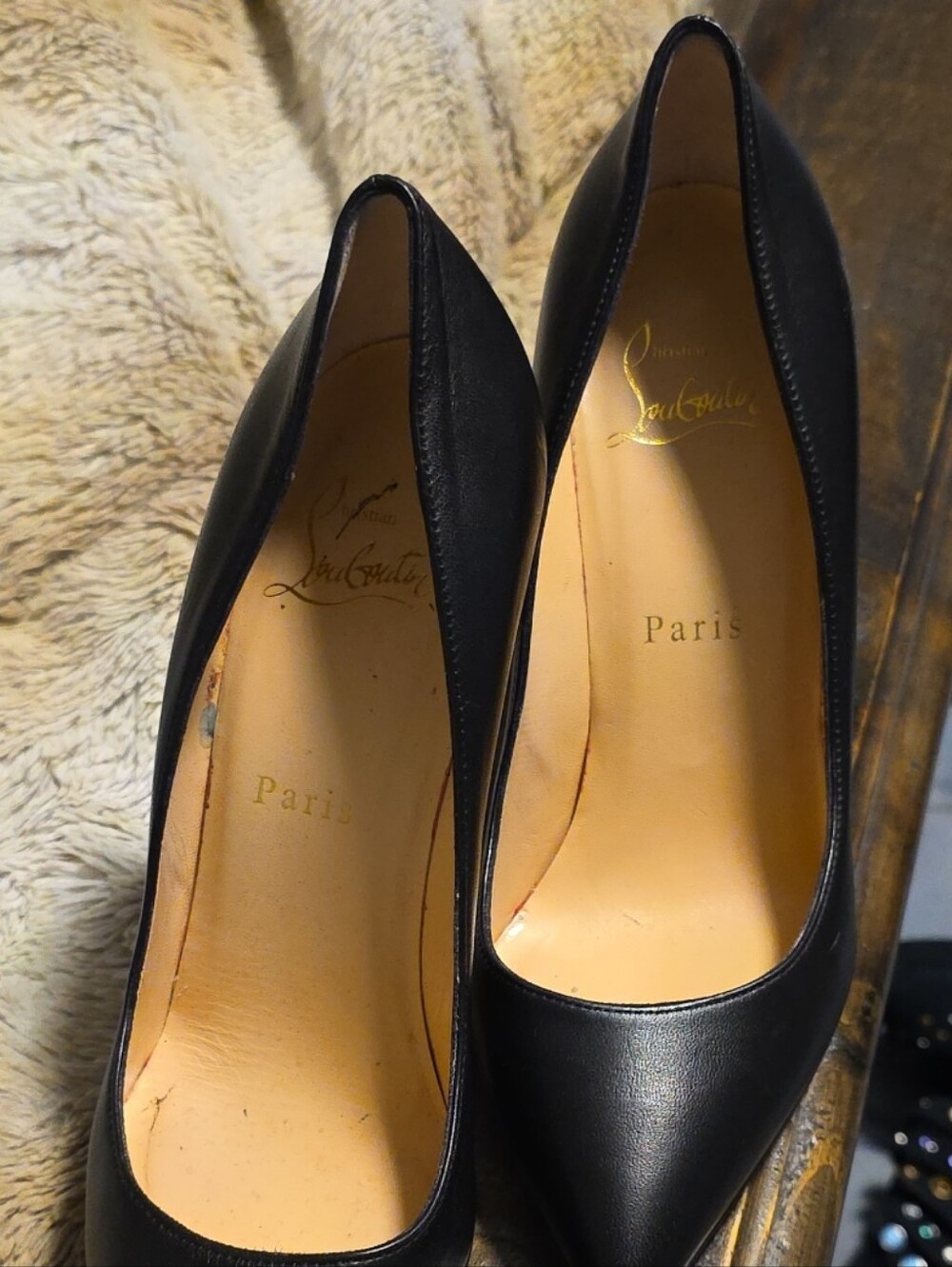 Christian Louboutin Black Leather Pointed-Toe Stilettos